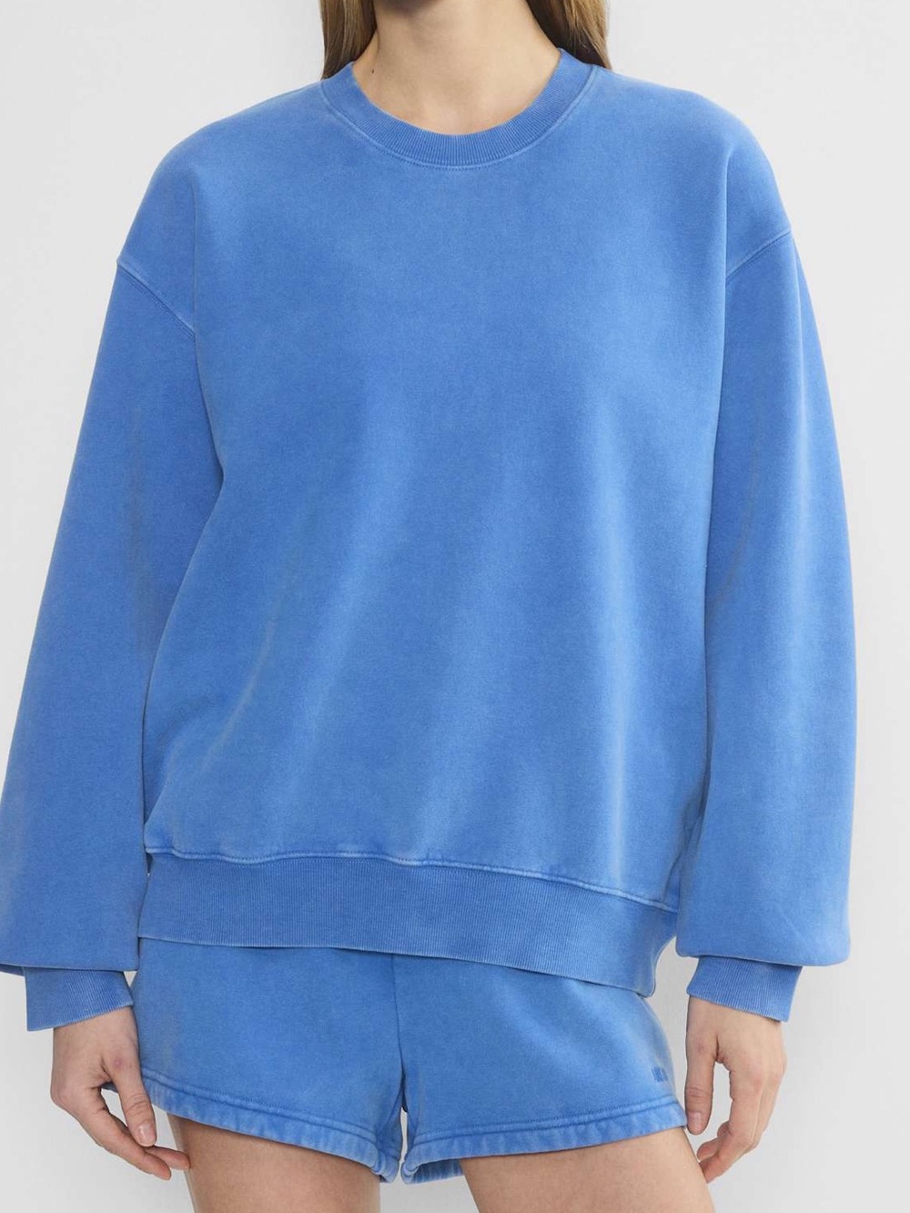 Aritzia Cozy Sweatfleece Perfect Crew Sweatshirt Large Sun-Faded Jazz Blue